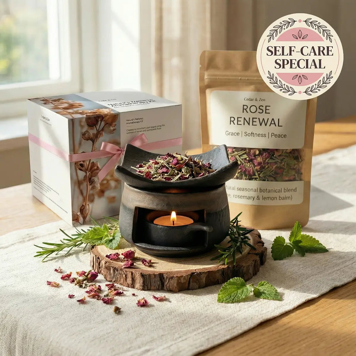 Nature’s Aromatherapy Rose Renewal Herbal Bundle (Self Care Edition)